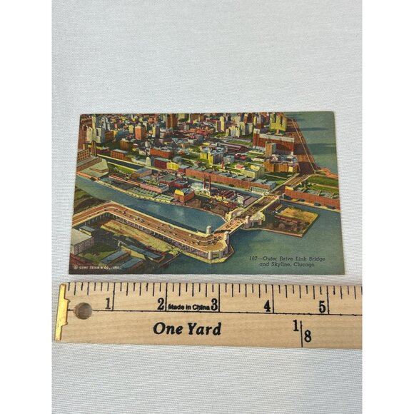 Vintage 1950's Postcard Outer Drive Link Bridge & Skyline Chicago Curt Teich & C - Picture 7 of 8